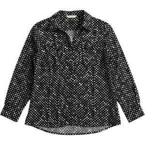 NY Collection Woman Blouse 1X Black White Polka Dot Button Up Office Church Work